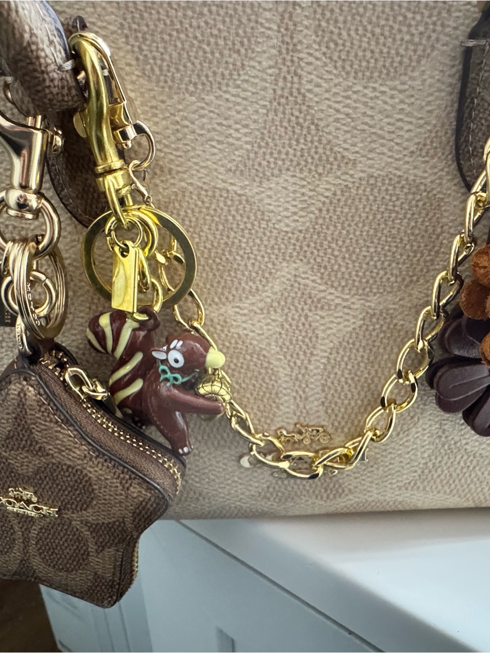 Coach Brown and Gold Character Charm Keychain